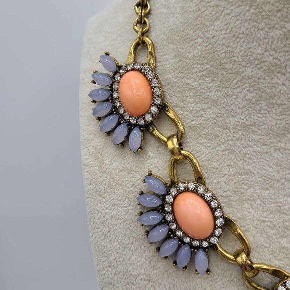 J Crew Rose Gold Tone Pink Gray Resin Stone Clear Crystal Necklace - Picture 9 of 10